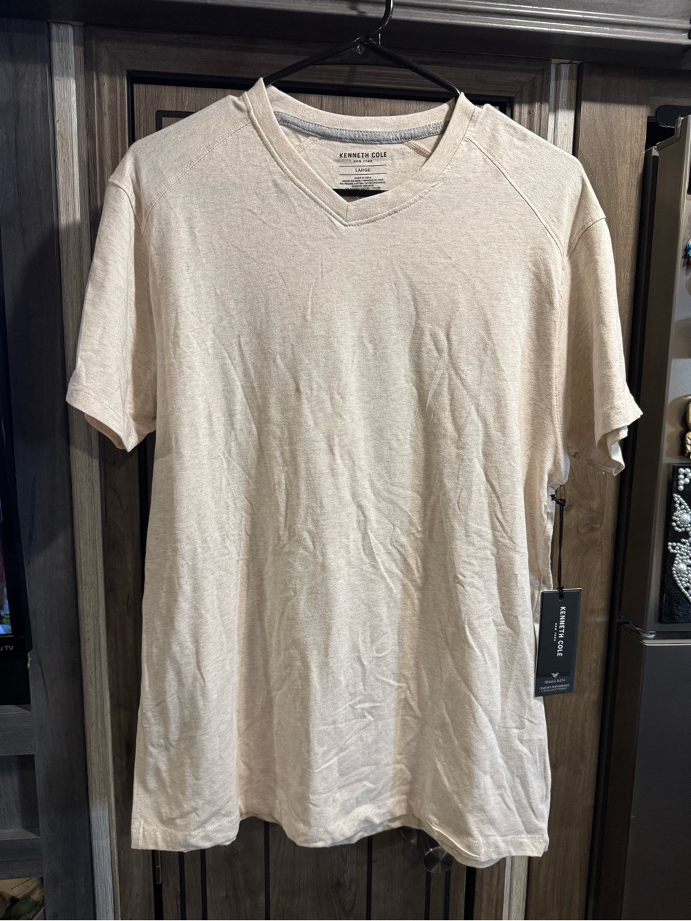 Kenneth Cole Men’s Short Sleeve V‑Neck Tee in Light Cream